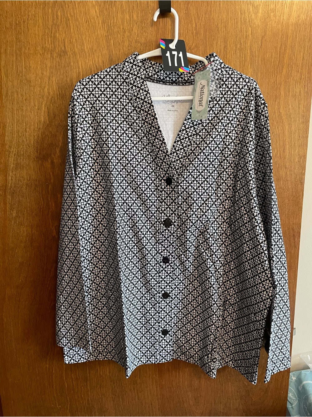 National Geometric Button Down Black & White Size 2X NWT